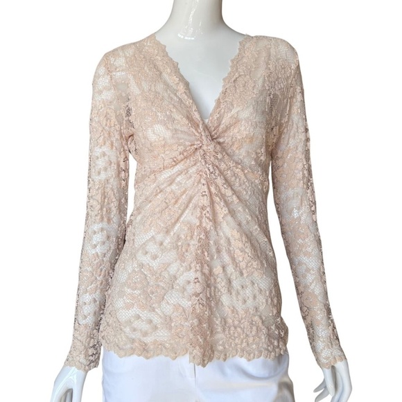 Boston Proper Completely Sheer Cream Lace Twist Front Top Size Medium - Picture 1 of 7